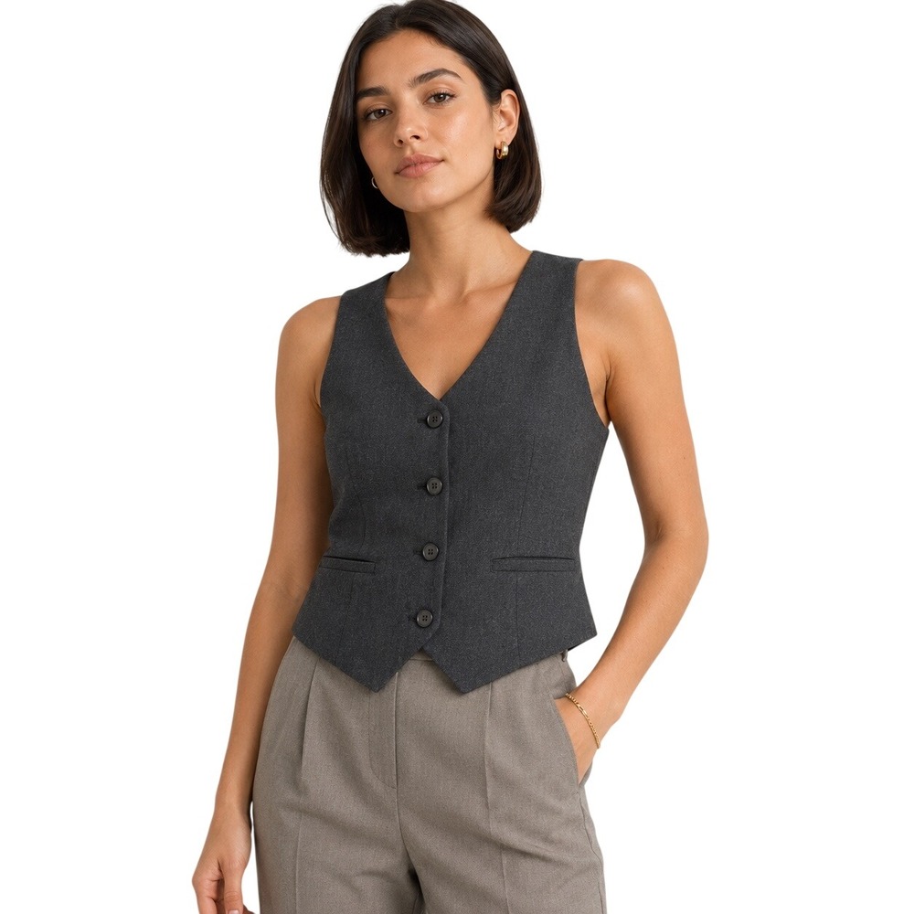 Aritzia Wilfred Regal Wool Blend Vest Size 2 Charcoal Tailored Button Front